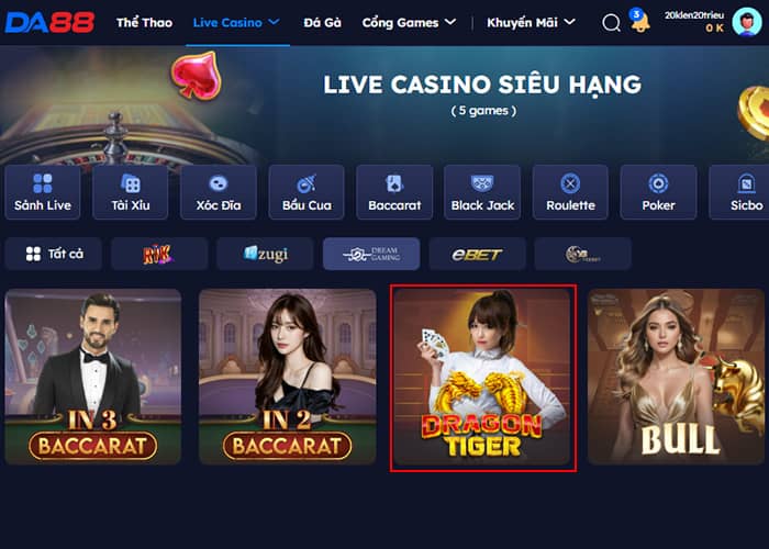 Các bước tham gia Rồng Hổ Online tại Live Casino DA88