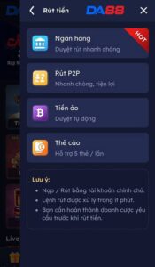 Chọn một trong bốn phương thức rút tiền DA88