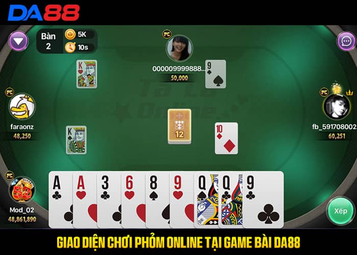 Giao diện chơi Phỏm Online tại Game Bài DA88